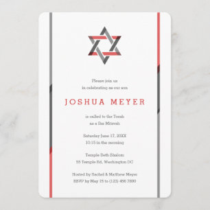 Invitations de bar moderne Mitzvah rouge + noir