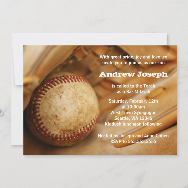 Invitations de Baseball à thème Bar Mitzvah (Devant)