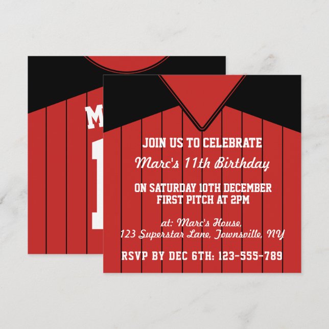 Invitations de baseball Jersey à thème Modèle (Devant / Derrière)