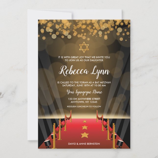 Invitations de Bat mitzvah de Red Carpet Star Holl (Devant)