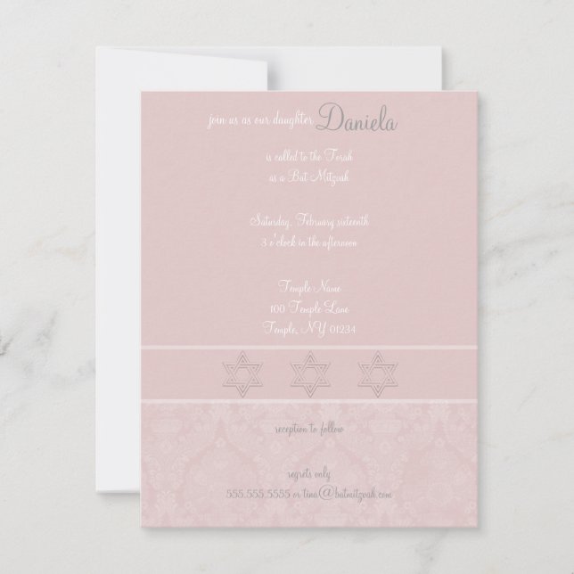 Invitations de Bat mitzvah d'élégance PInk (Devant)