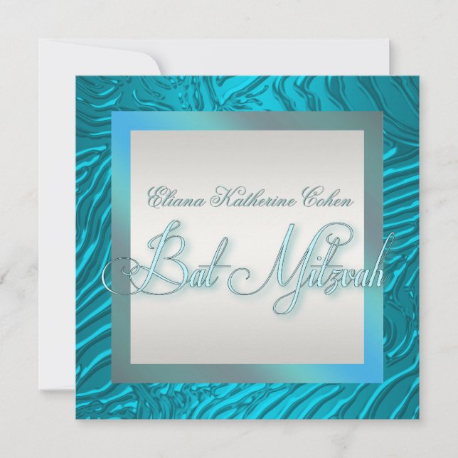 Invitations de Bat mitzvah turquoise Blue Zebra (Devant)
