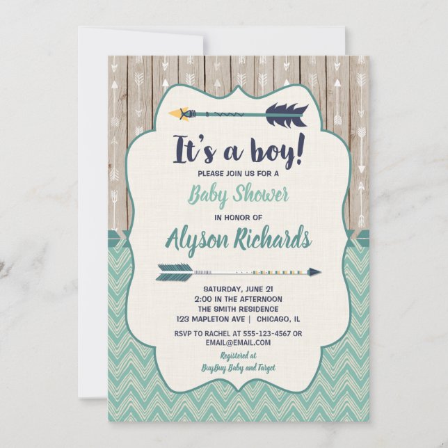 Invitations de bébés, flèche tribale turquoise (Devant)