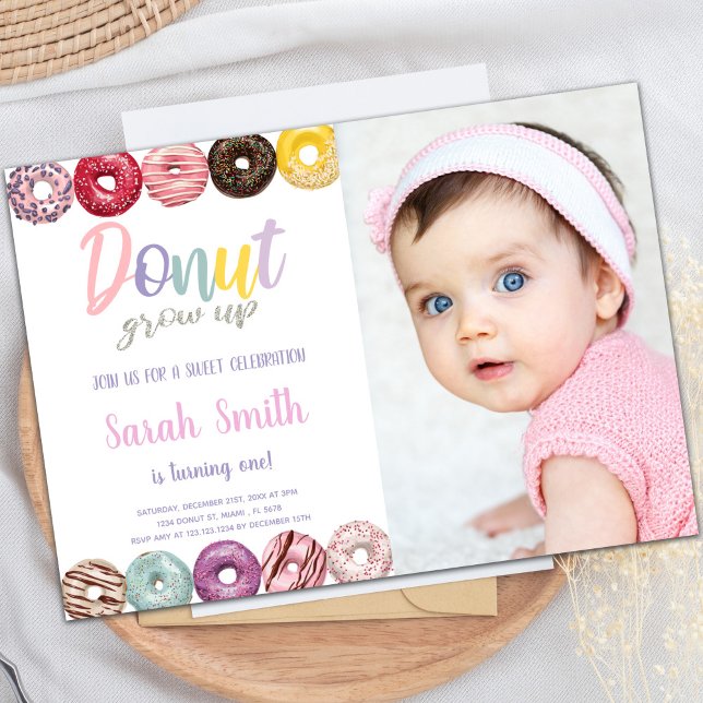 Invitations de beignes jaunes avec photo (Yellow Donut Invitations with photo)