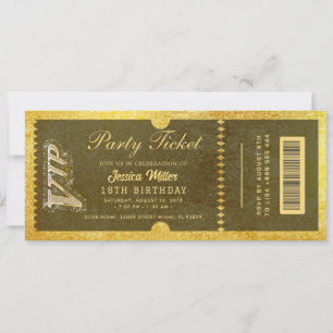invitations de billet de fête dorées