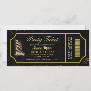 invitations de billet de fête dorées