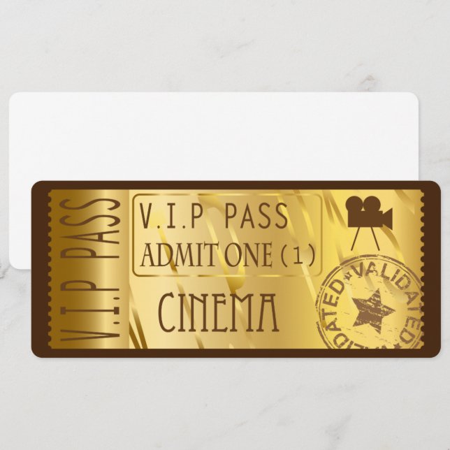 Invitations de billets de cinéma d'or (Devant / Derrière)