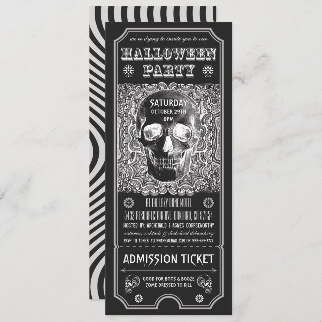 Invitations de billets de la fête d'Halloween Psyc (Devant / Derrière)
