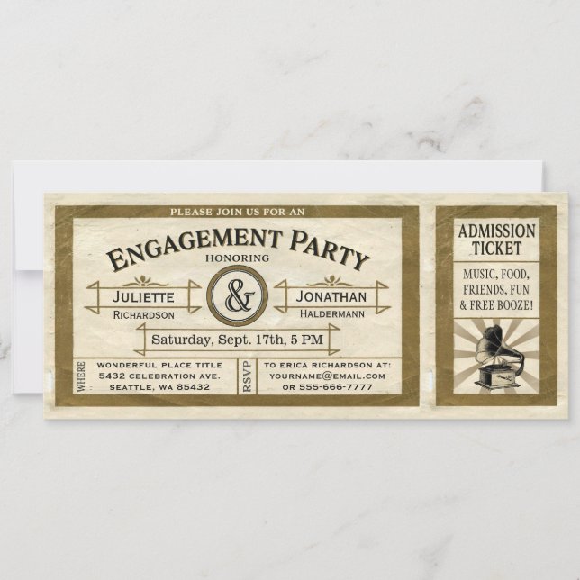 Invitations de billets de la partie de l'engagemen (Devant)