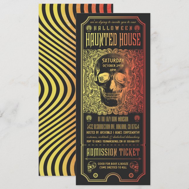 Invitations de billets de maison halloween v.2 (Devant / Derrière)