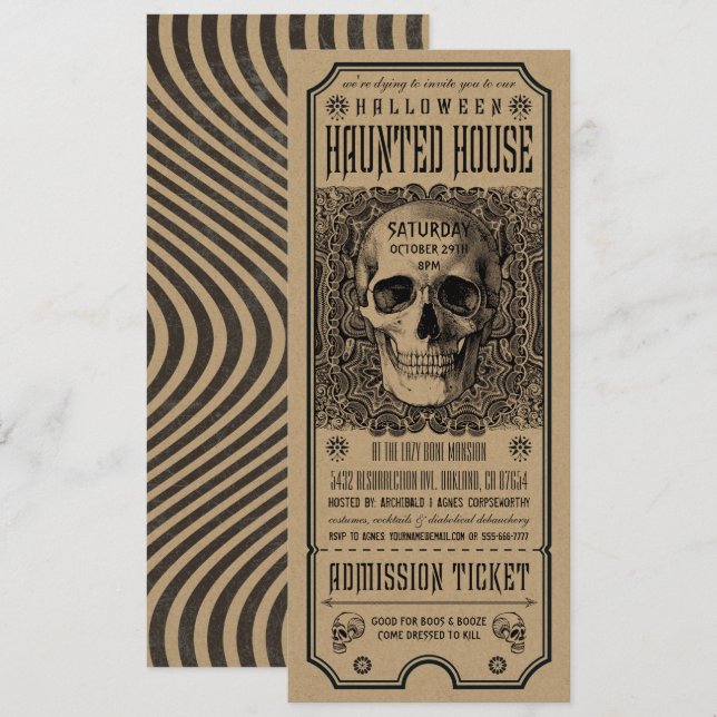 Invitations de billets de maison hantées à Hallowe (Devant / Derrière)