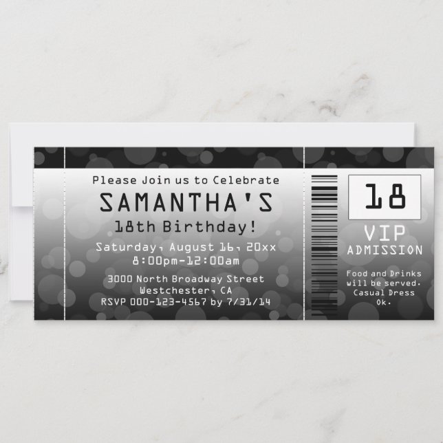 Invitations de billets, noir + blanc (Devant)