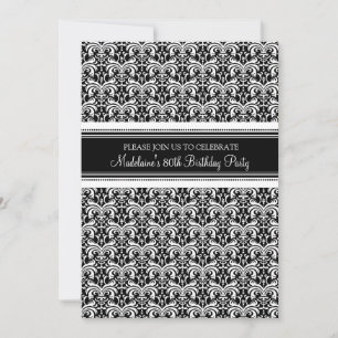 Invitations de Black Damask 80th Birthday Party