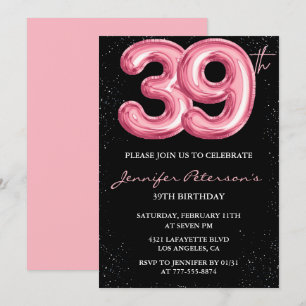 Invitations de Black Pink 39e anniversaire Ballons