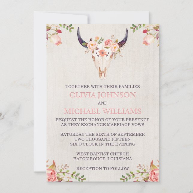 Invitations de Bohème de mariage de crâne (Devant)