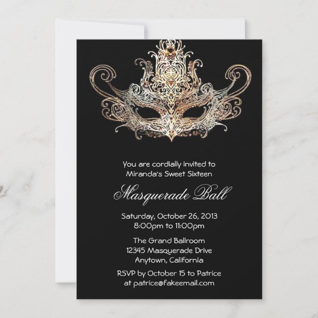 Invitations de boules Masquerade Sweet sixteen per (Devant)