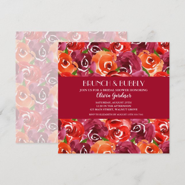 Invitations de Brunch et Bubbly Floral Bridal Show (Devant / Derrière)