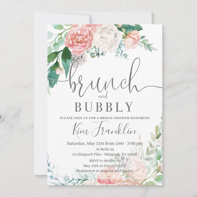 Invitations de Brunch Floral et de douche nuptiale (Devant)