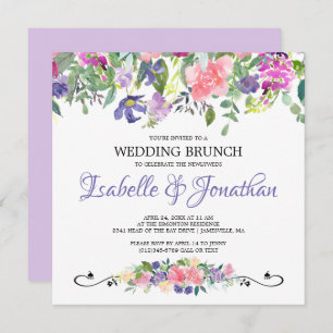 Invitations de Brunch Mariage à fleurs violet et r