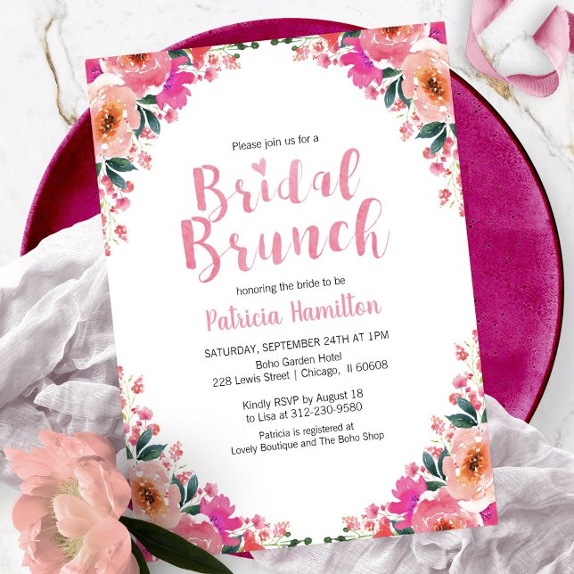 Invitations de brunch nuptial Hot rose Floral (Créateur téléchargé)