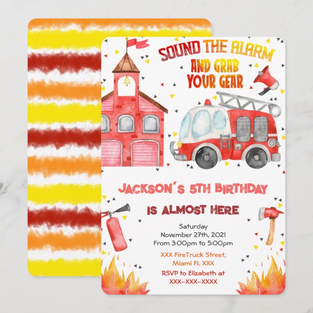 Invitations de camions-pompiers modifiables (Devant / Derrière)