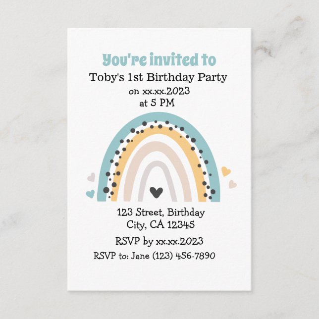 Invitations de carte arc-en-ciel d'anniversaire pe (Devant)