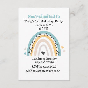 Invitations de carte arc-en-ciel d'anniversaire pe