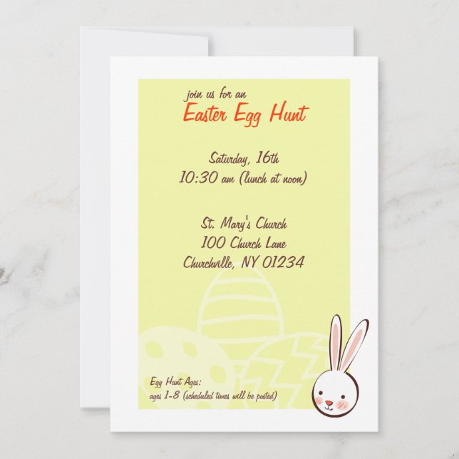 Invitations de chasse aux oeufs de Pâques Bunny (Devant)