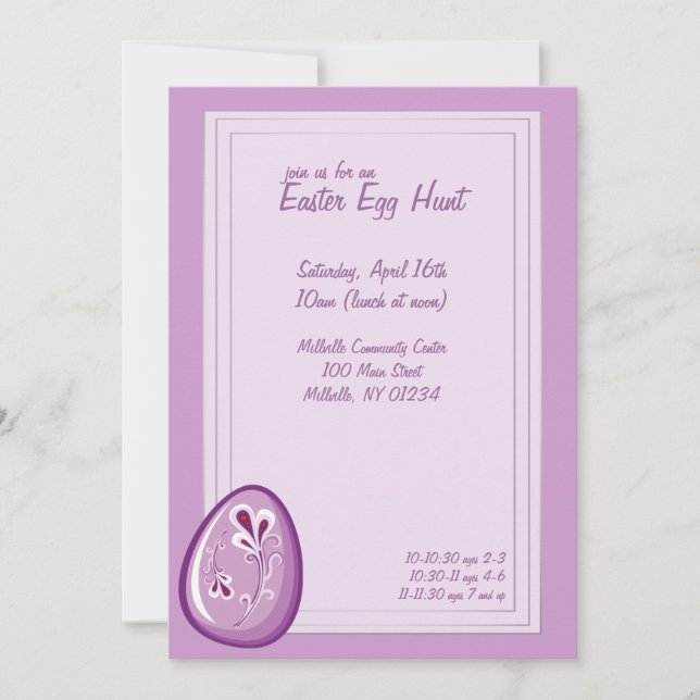 Invitations de chasse aux oeufs de Pâques violet (Devant)