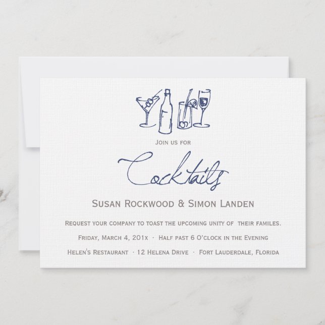 Invitations de cocktails Mariages| Bleu (Devant)