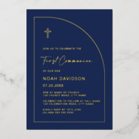 Invitations de communion Marine Blue & Real Gold
