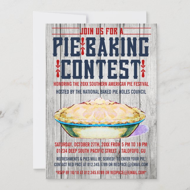 Invitations de concours de cuisson de tarte (Devant)