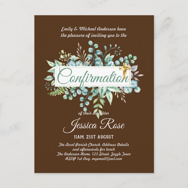 Invitations de confirmation Eucalyptus Greenery Bu (Devant)