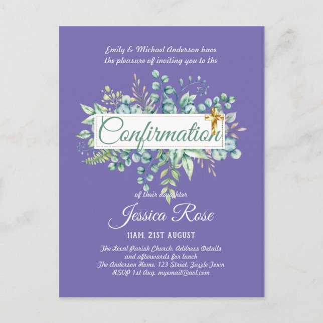 Invitations de confirmation Eucalyptus Greenery Bu (Devant)