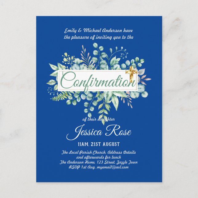 Invitations de confirmation Eucalyptus Greenery Bu (Devant)