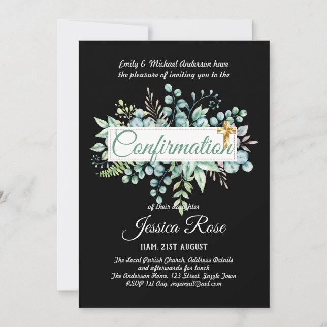 Invitations de confirmation Eucalyptus Greenery Bu (Devant)