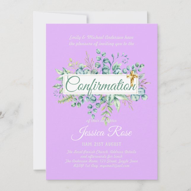 Invitations de confirmation Eucalyptus Greenery Bu (Devant)