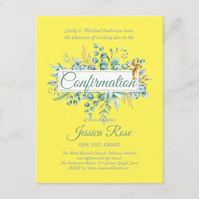 Invitations de confirmation Eucalyptus Greenery Bu (Devant)