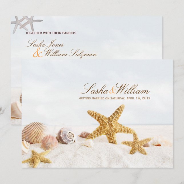 Invitations de coquillages/plages de PixDezines (Devant / Derrière)