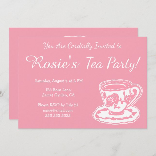 Invitations de coutume de tasse de thé de rose de (Devant / Derrière)