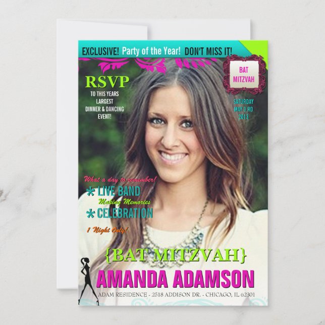 Invitations de couverture du magazine Bat mitzvah  (Devant)