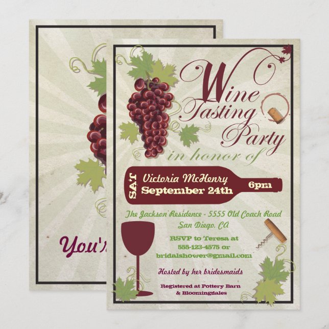 Invitations de dégustation de vin rustique (Devant / Derrière)