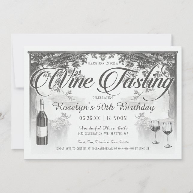 Invitations de dégustation de vin Vintage (Devant)