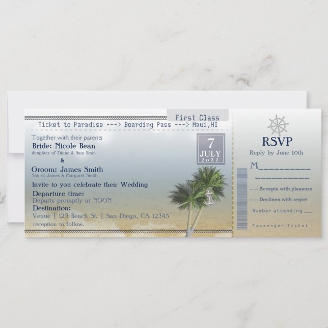 Invitations de destination du Mariage Paradise (Devant)