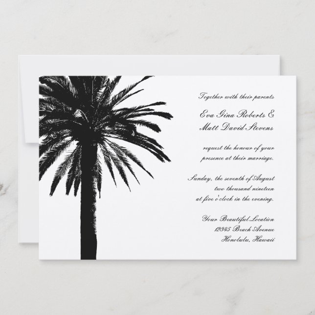 Invitations de destination mariage avec palmier (Devant)