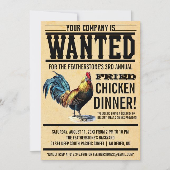 Invitations de dîner de poulet frit (Devant)