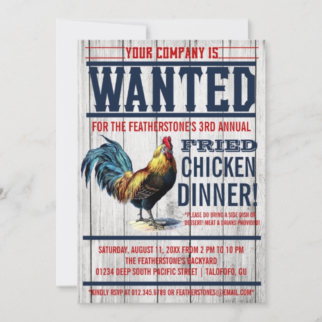 Invitations de dîner de poulet frit (Devant)