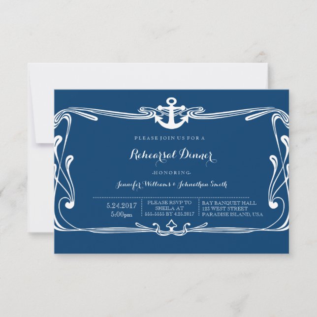 Invitations de dîner de répétition de bleu marine (Devant)