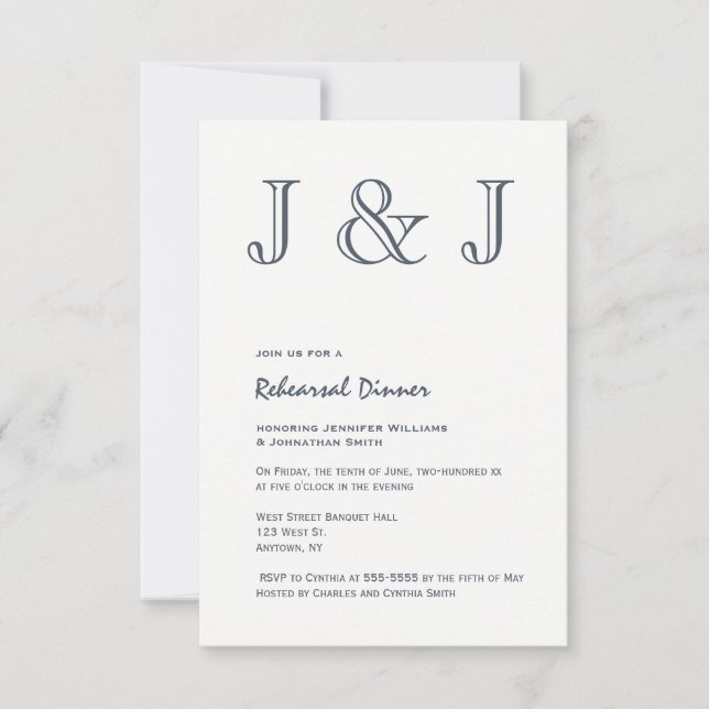 Invitations de dîner de répétition de monogramme (Devant)