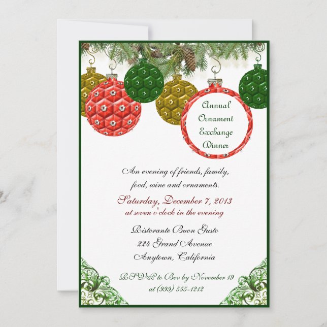 Invitations de dîner d'échange d'ornement de Noël (Devant)
